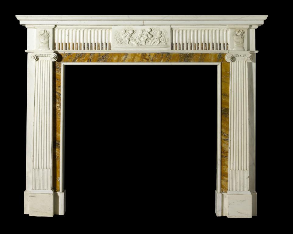 Appraisal: A GEORGE III MARBLE CHIMNEYPIECE the moulded shelf above a