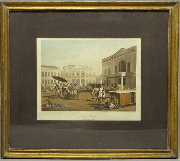 Appraisal: A set of four English framed hand colored prints from