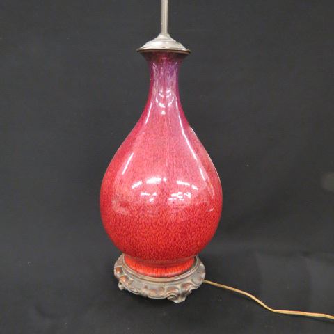 Appraisal: Chinese Sang de Boeuf Pottery Lamp beautiful glaze body