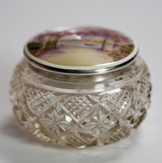 Appraisal: English import mark sterling enamel and cut glass covered box