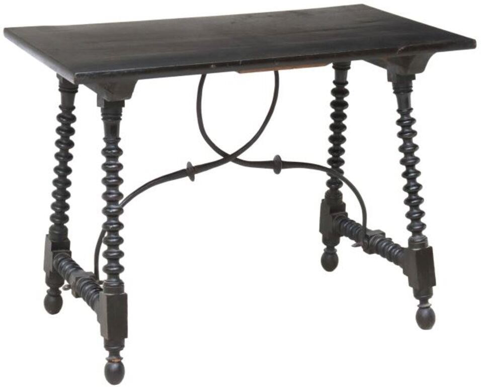 Appraisal: Spanish Baroque style ebonized table early th c rectangular top