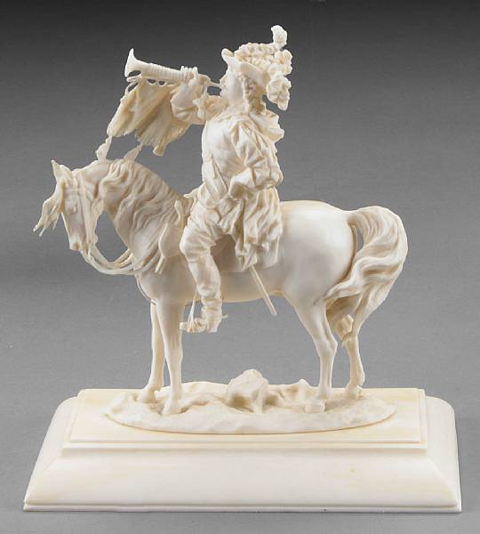 Appraisal: A Continental carved ivory equestrian group late th century Modeled