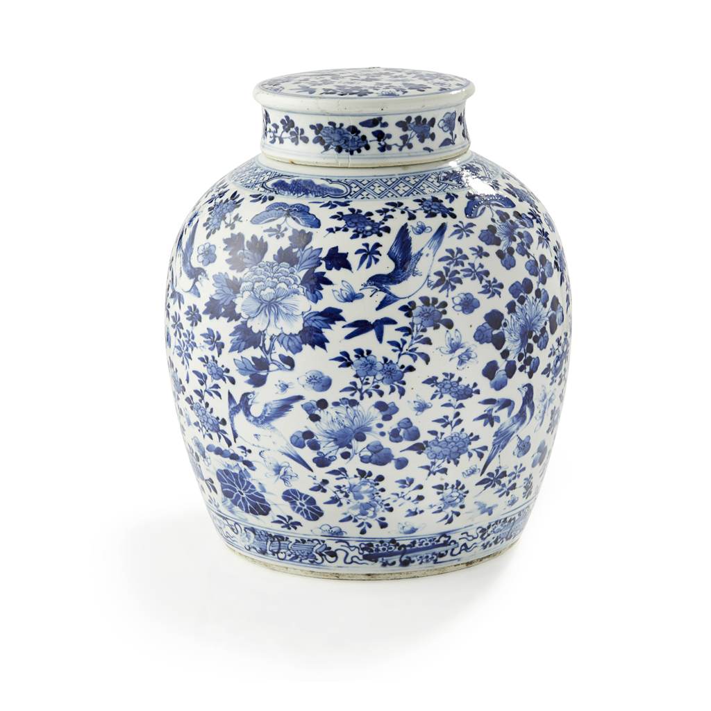 Appraisal: BLUE AND WHITE GINGER JAR AND COVER KANGXI MARK BUT