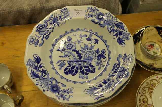 Appraisal: AN IRONSTONE BLUE TRANSFER BOWL two similar plates and a