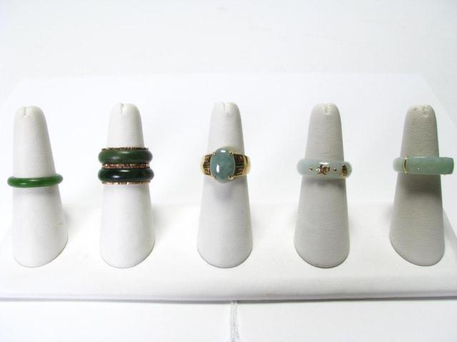 Appraisal: Collection of Six K YG Jade Rings