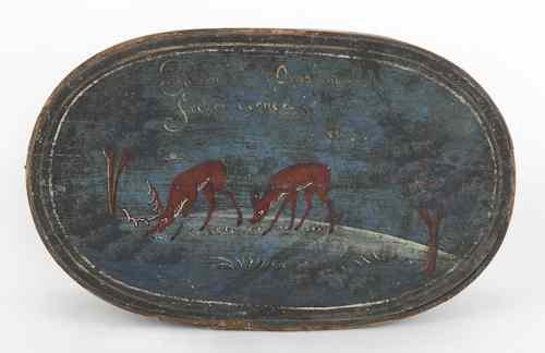 Appraisal: Continental painted bentwood bride's box early th c with deer