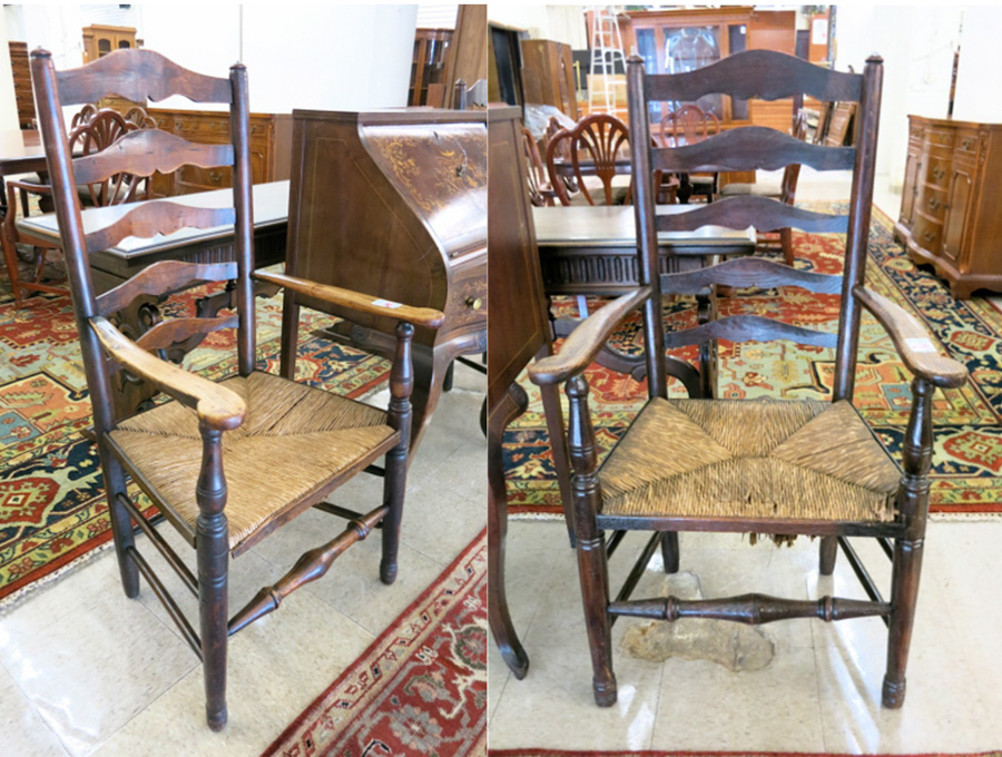 Appraisal: A PAIR OF COUNTRY ELM LADDER-BACK ARMCHAIRS English late th