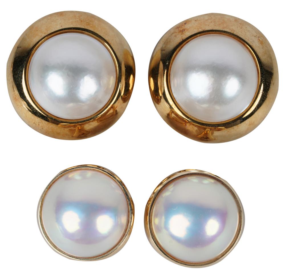 Appraisal: TWO PAIRS OF KARAT YELLOW GOLD CULTURED MABE PEARL EARCLIPSone