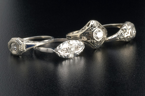 Appraisal: Four Art Deco diamond and filigree rings in k or