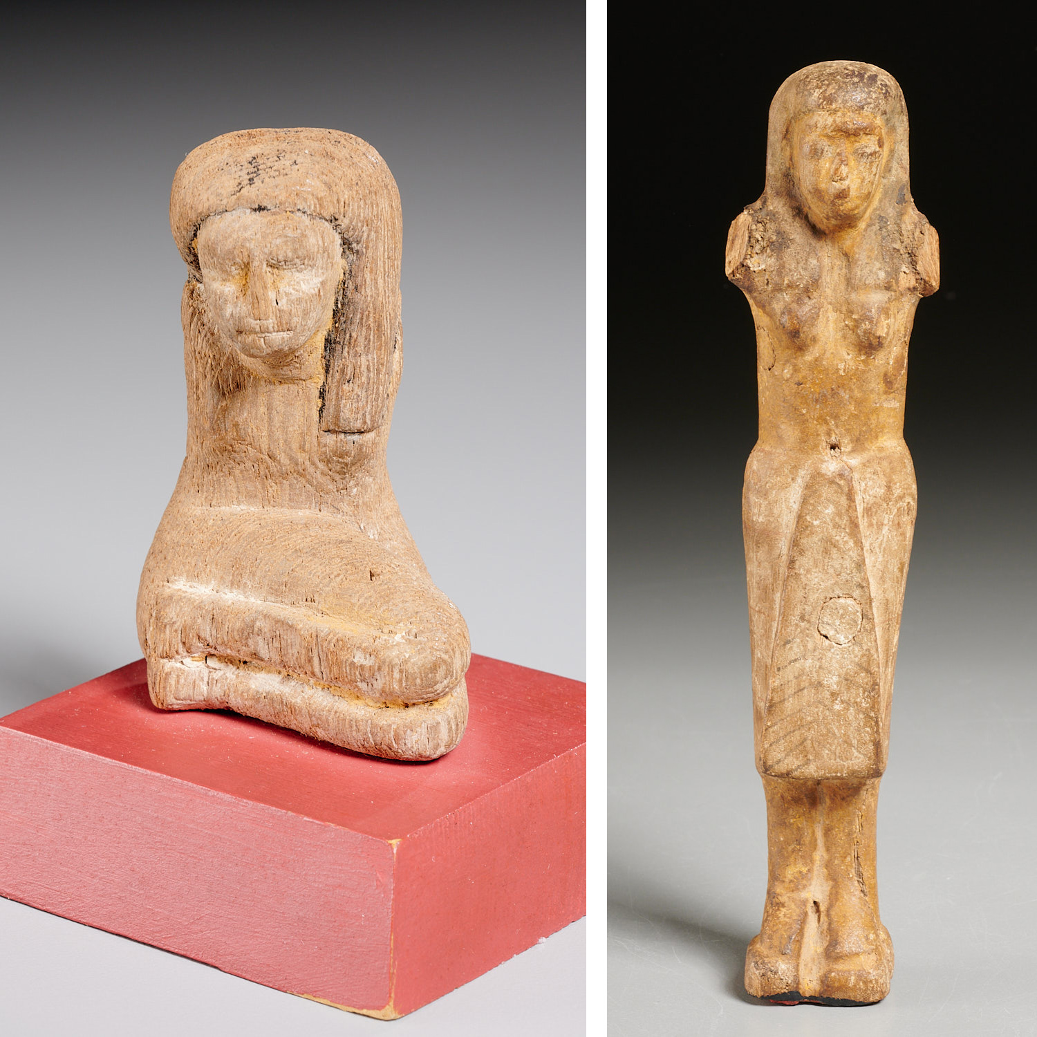 Appraisal: ANCIENT EGYPTIAN WOOD FIGURES EX-MUSEUM Possibly c - BCE carved