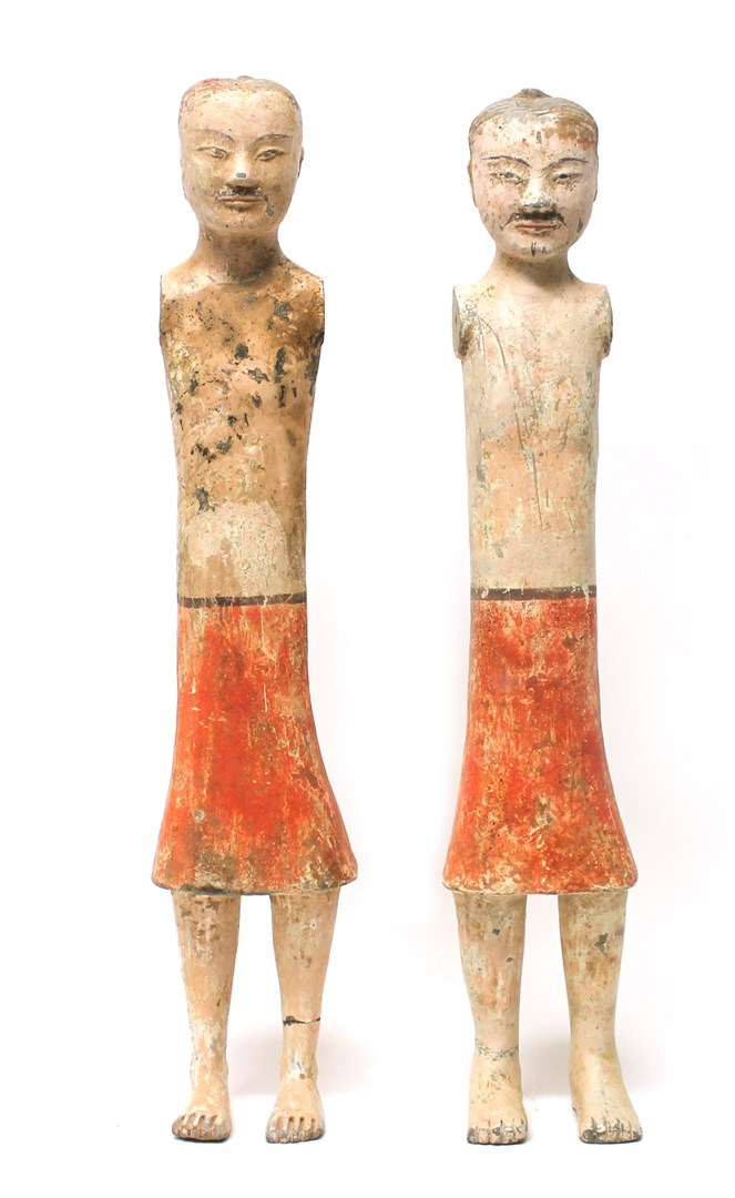 Appraisal: A pair of Chinese painted grey pottery stick figures Han