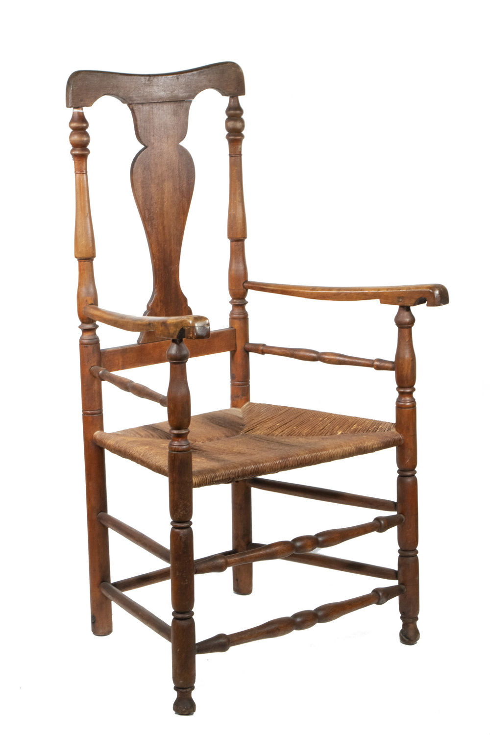 Appraisal: TH C COUNTRY QUEEN ANNE ARMCHAIR Yoke Back Walnut Armchair