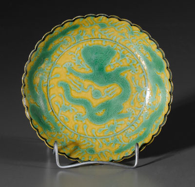 Appraisal: Yellow-Ground Dragon Dish Porcelain Chinese Qianlong period - thin-walled with