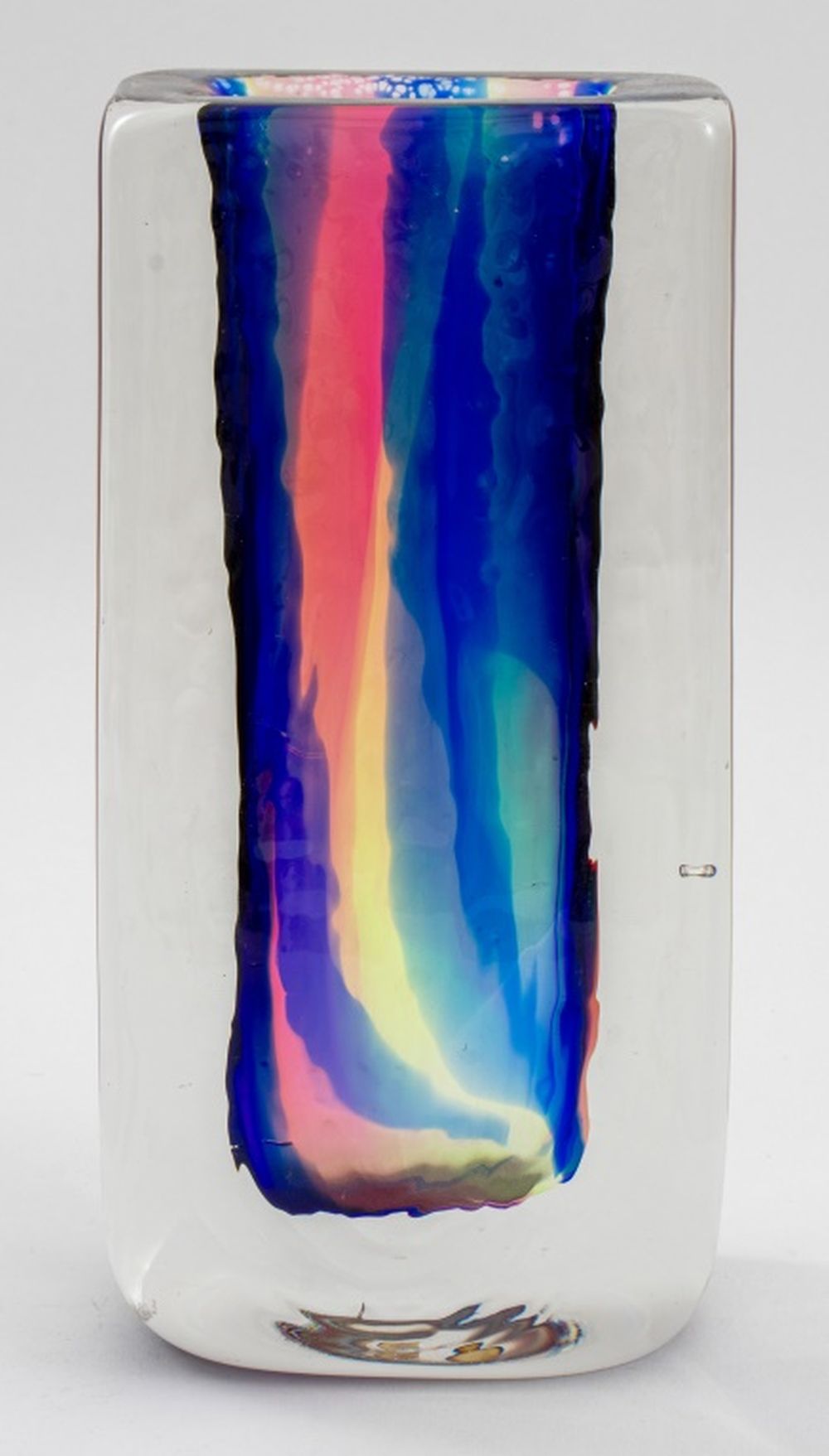 Appraisal: RAINBOW FLASH ICE FORM VASE S Rainbow flash ice-textured rectangular