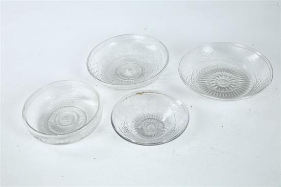 Appraisal: FOUR BLOWN MOLDED GLASS PANS Boston Sandwich Glass Co ca