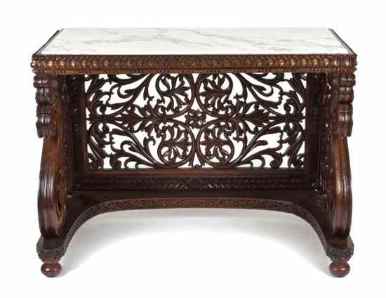 Appraisal: An Anglo-Indian Carved Rosewood Console Table th century of rectangular