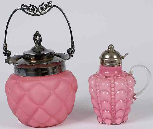 Appraisal: Quilted Glass Biscuit Jar and Syrup Pitcher th century a