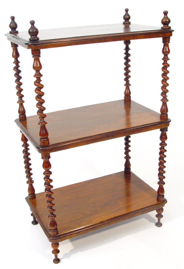 Appraisal: Victorian walnut three tier whatnot of small proportions with barleytwist