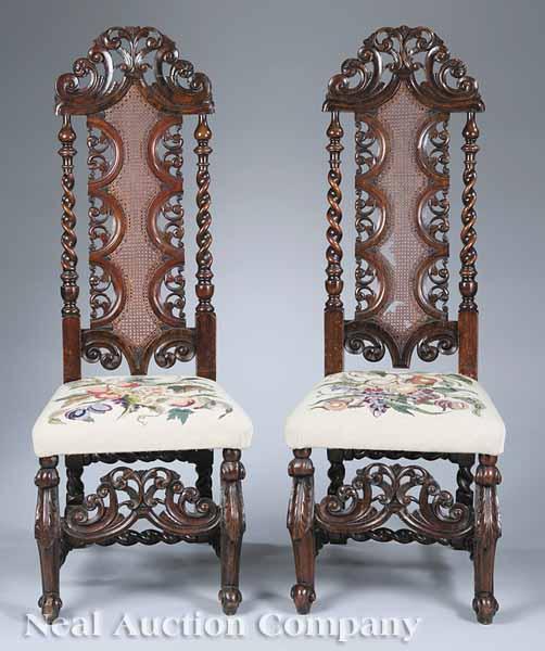 Appraisal: A Pair of William and Mary Carved Walnut Hall Chairs