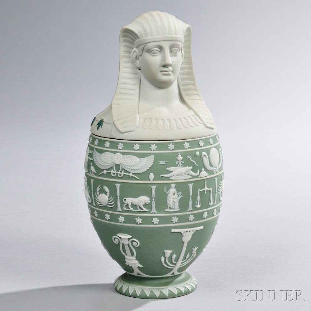 Appraisal: Wedgwood Green Jasper Dip Canopic Jar and Cover England th