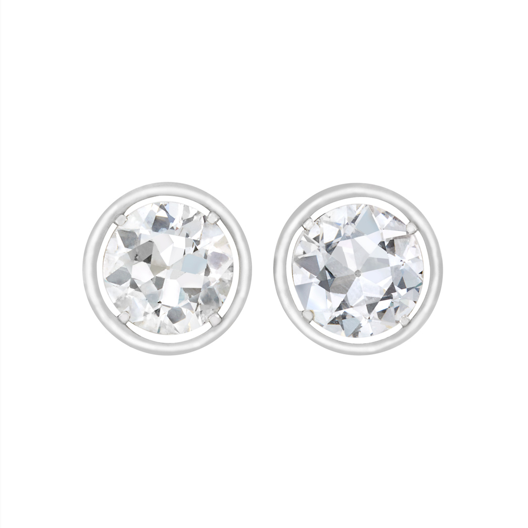 Appraisal: Pair of Silver White Gold and Diamond Stud Earrings old-European