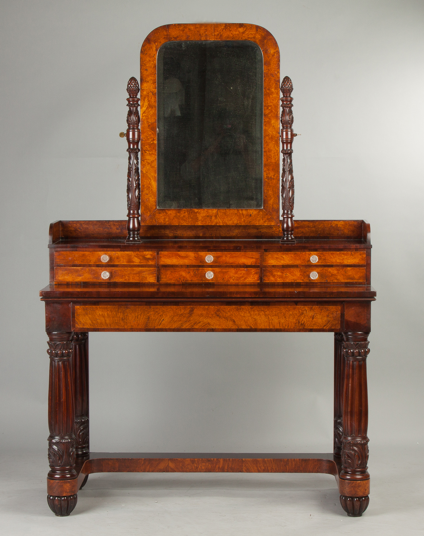 Appraisal: American Classical Carved and Figured Mahogany and Burl Dressing Table