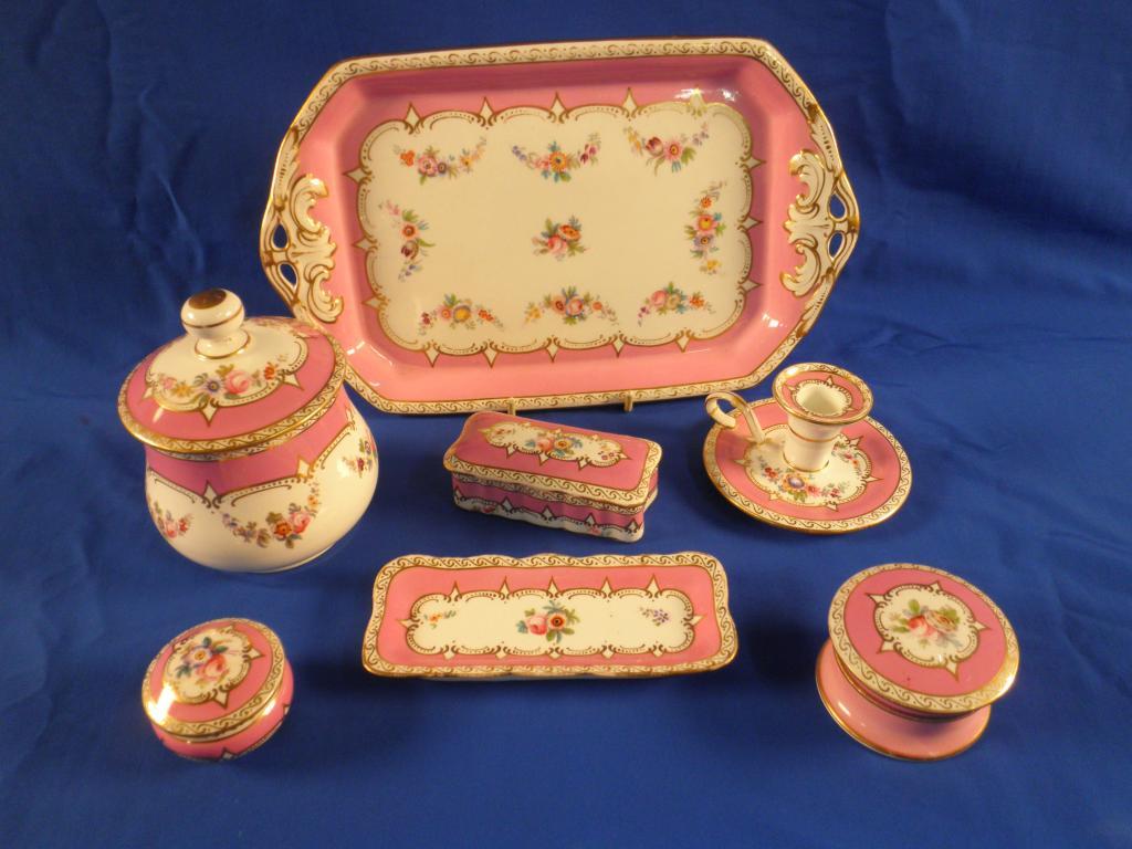 Appraisal: A late thC porcelain dressing table set printed and painted