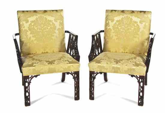 Appraisal: A Pair of Chinese Chippendale Mahogany Armchairs th century having