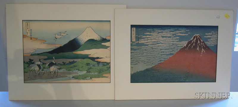 Appraisal: Two Hokusai Prints Mt Fuji on a Clear Morning in