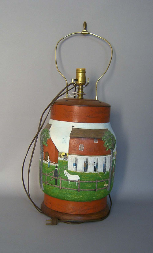 Appraisal: Carved and painted table lamp depicting an Amish auction h