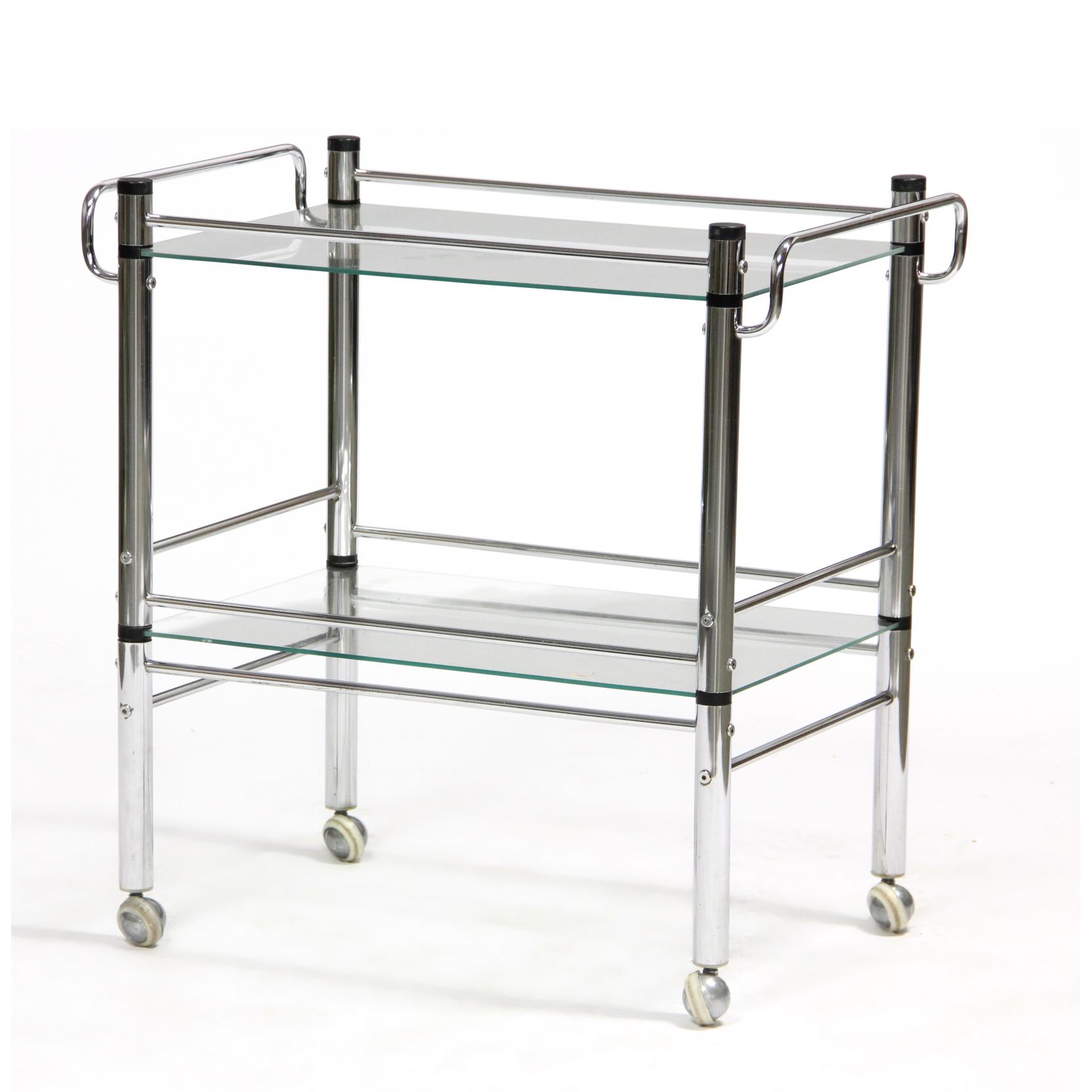 Appraisal: Modernist Chrome and Glass Bar Cart s two tier clear