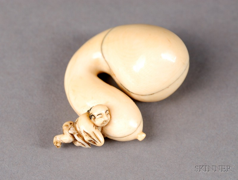 Appraisal: Ivory Netsuke th century a man with a large gourd