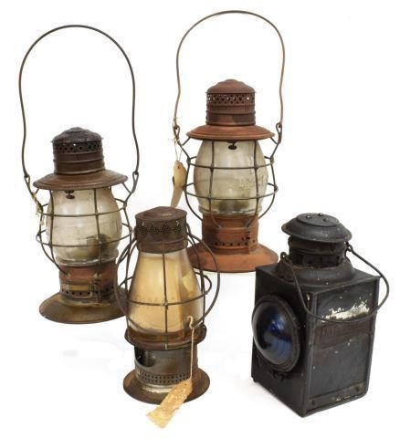 Appraisal: lot of Patinated railroad lanterns thc comprising RR Signal Lamp