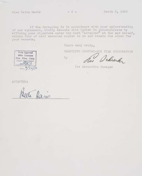 Appraisal: BETTE DAVIS Typed letter signed by Davis concerning the start