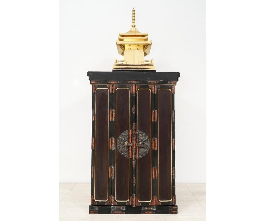 Appraisal: Asian black painted cabinet with ornately intricately carved gilt interior