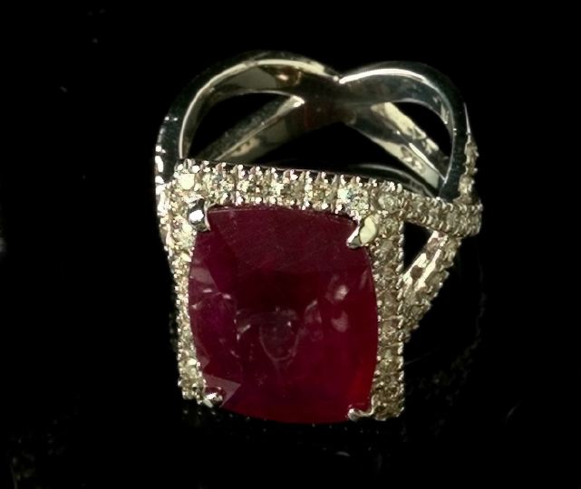 Appraisal: Fourteen-Karat White Gold Ruby and Diamond Dinner Ring containing one