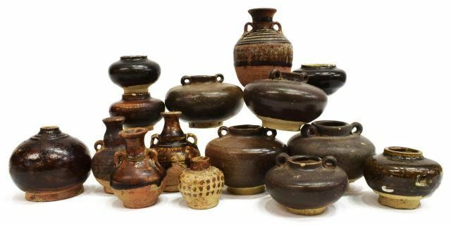 Appraisal: lot of Brown-glazed stoneware ceramics likely Sawankhalok Thailand many miniature