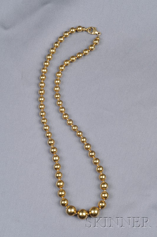 Appraisal: kt Gold Bead Necklace composed of beads graduating in size