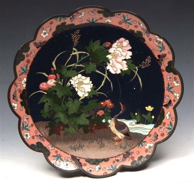 Appraisal: A CHINESE CLOISONNE CHARGER with scalloped edge depicting duck flowers