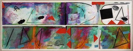 Appraisal: TH C SCHOOL GEOMETRIC COMPOSITION joined paper panels with collage