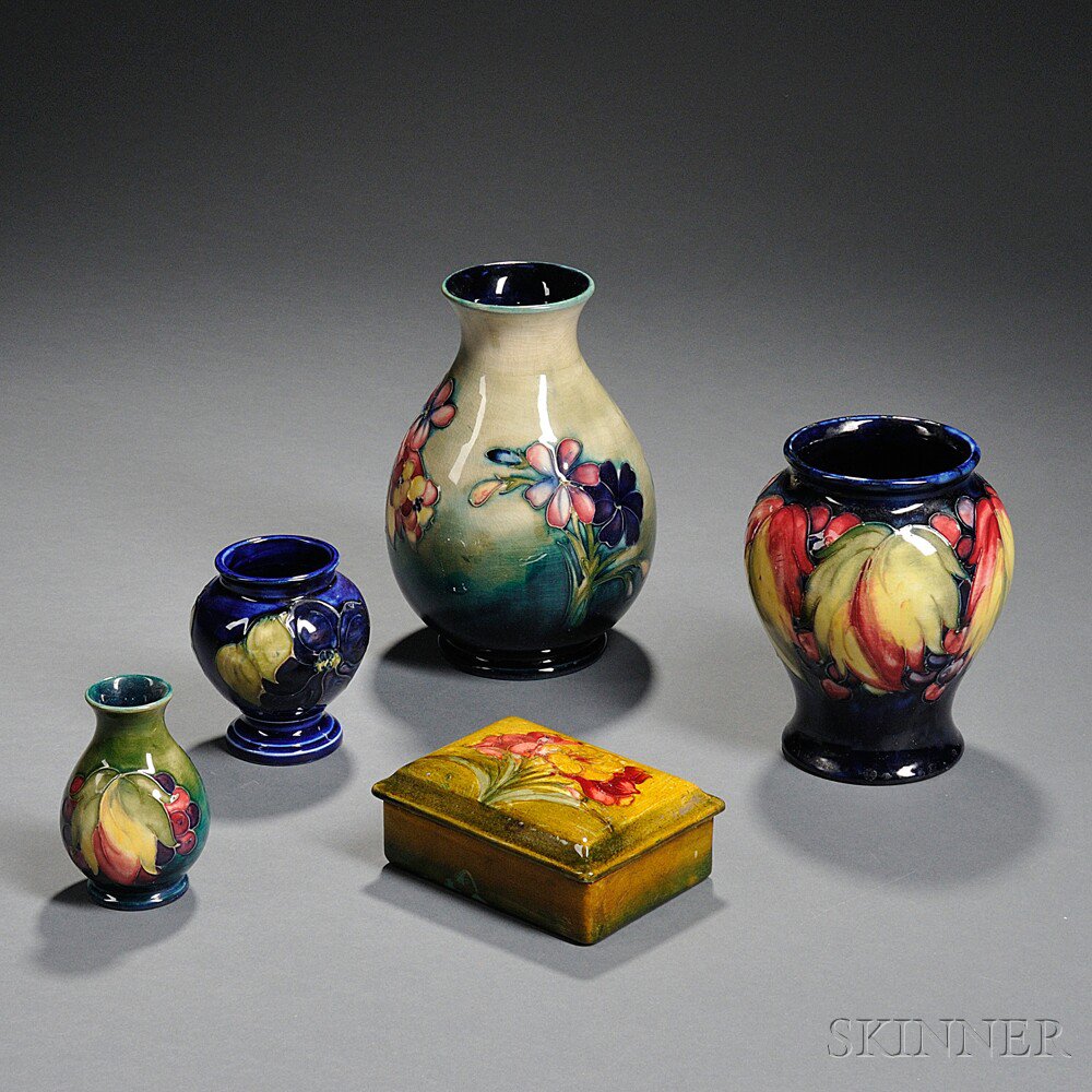 Appraisal: Five Moorcroft Pottery Items England - Springflowers vase marked W