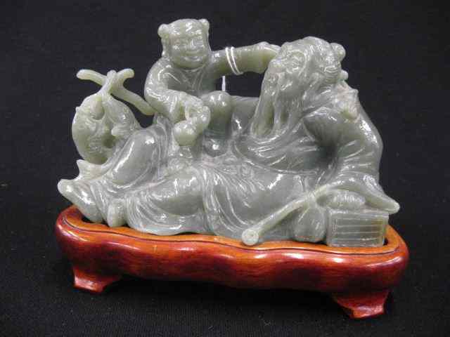 Appraisal: Carved Jade Figurine of Immortal Child '' x '' plus