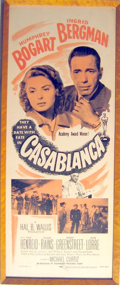 Appraisal: piece Movie Poster Casablanca Re-release Color litho insert format x