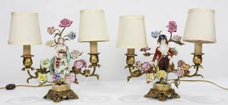 Appraisal: Pair of Dresden figures mounted as boudoir lamps Pair of