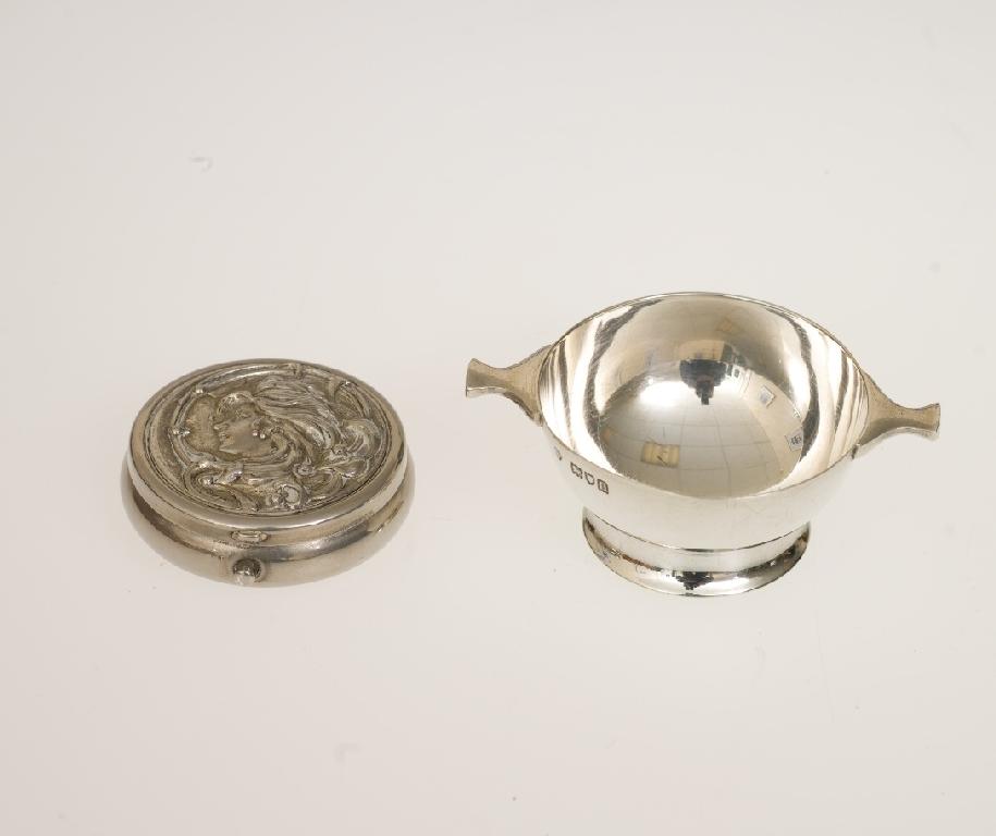 Appraisal: EDWARDIAN MINIATURE QUAICH HOLLAND ALDWINKLE SLATER LONDON plain of characteristic