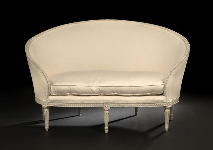 Appraisal: Louis XVI-Style Creme-Peinte Settee the slightly domed and padded back