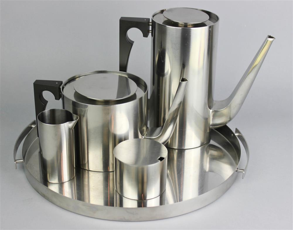 Appraisal: FIVE-PIECE DANISH STELTON CLYLINDA LINE STAINLESS TEA AND COFFEE SERVICE