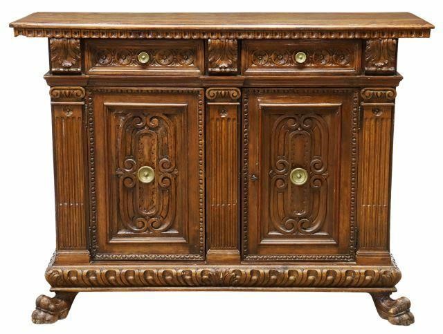 Appraisal: Italian Renaissance Revival carved walnut sideboard early th c rectangular