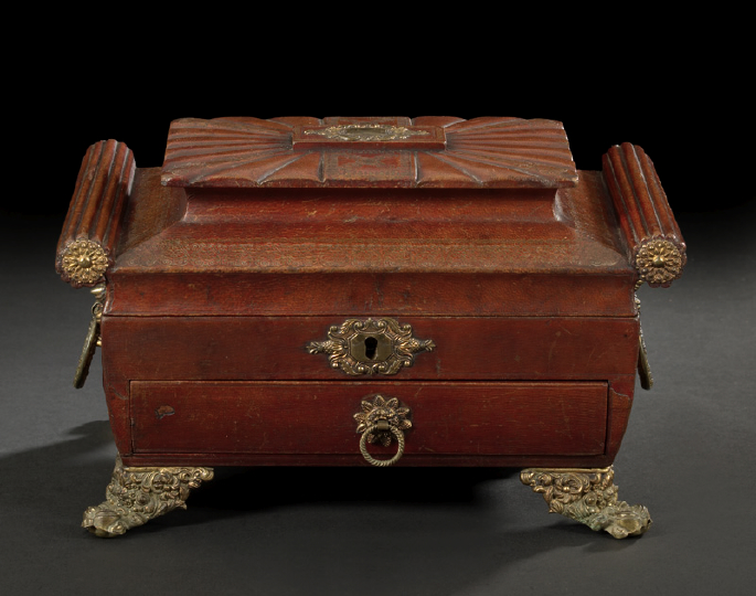 Appraisal: Stylish English Embossed Gilt-Brass-Mounted Gilt-Tooled Leather-Covered Jewel Casket second quarter