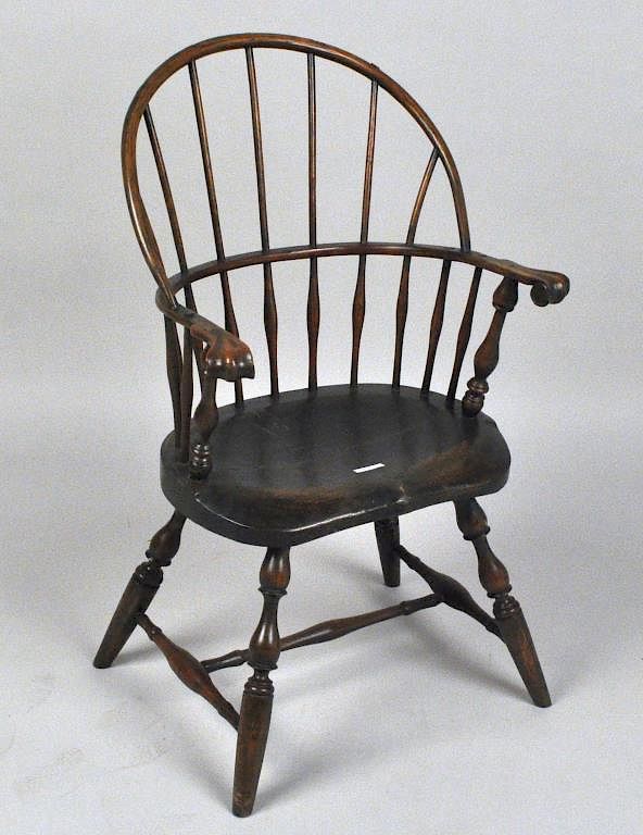 Appraisal: Painted Knuckle Arm Windsor Chair in old black paint with